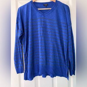 TALBOTS BLUE & gray striped loose vneck sweater 2xl petite